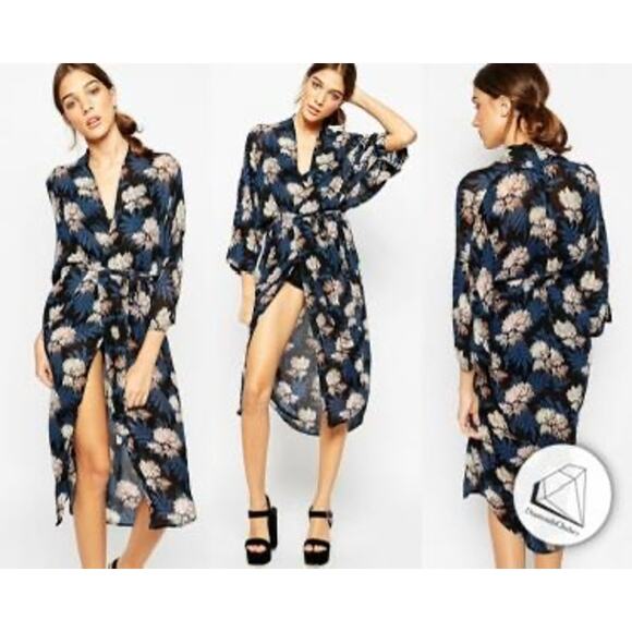 Ganni Blue Floral Kimono Size XS - Picture 2 of 10